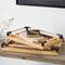 Brown Wood Slatted Tray with Elevated Woven Sides & Black Metal Corners Set